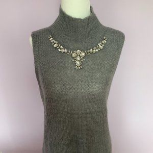 Gorgeous Gray No Sleeve Sweater with Accents and F